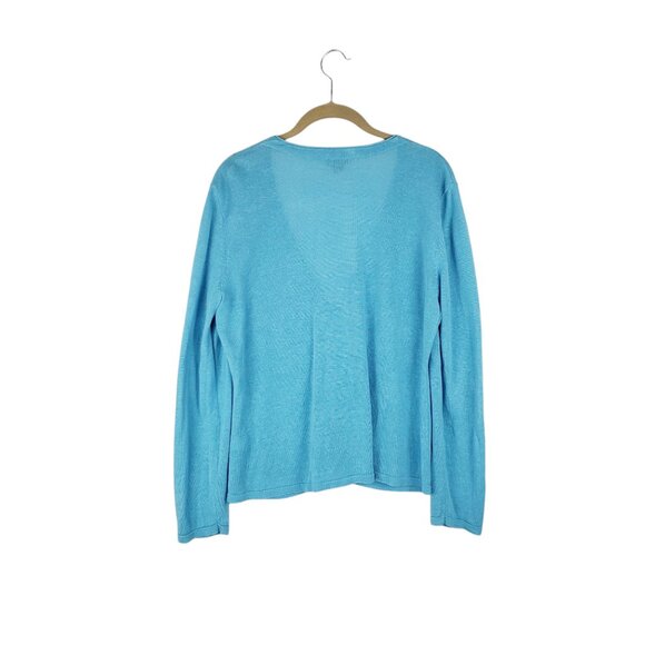 J Jill Linen Blend V-Neck Cardigan Cyan Blue Grandpa Boyfriend Size Medium - Picture 2 of 7